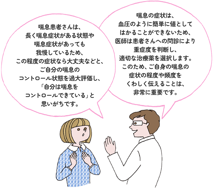 ”喘息症状について、医師に詳細を伝えることは重要です。”